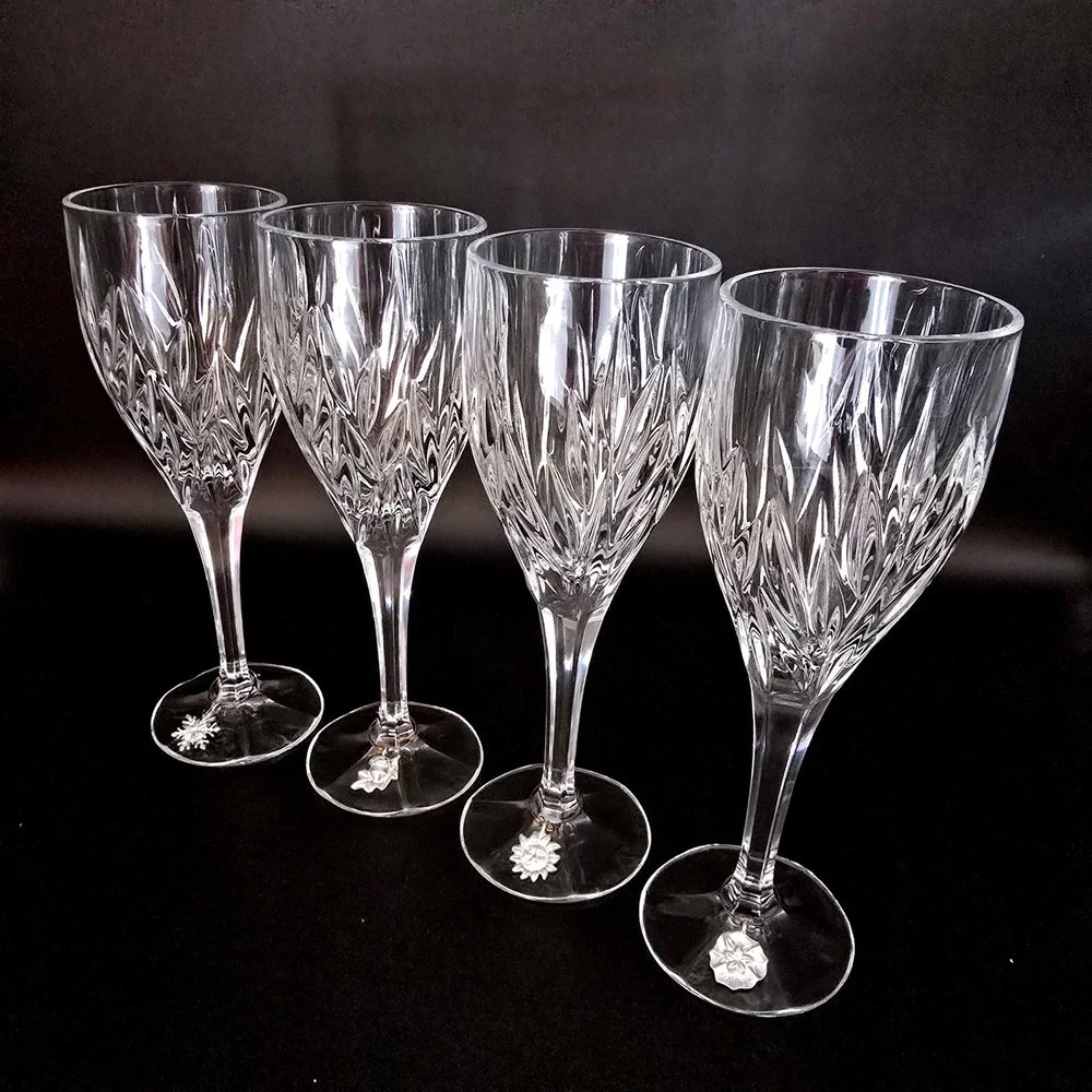 Stuart Crystal Clear Glass Facted Water/Champagne Wine/Goblet w/ Charms Set of 4